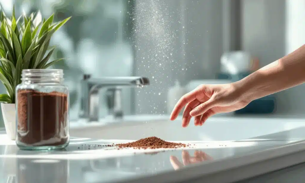 1 eetlepel koffieprut in je badkamer – het vergeten poetsgeheim dat écht werkt